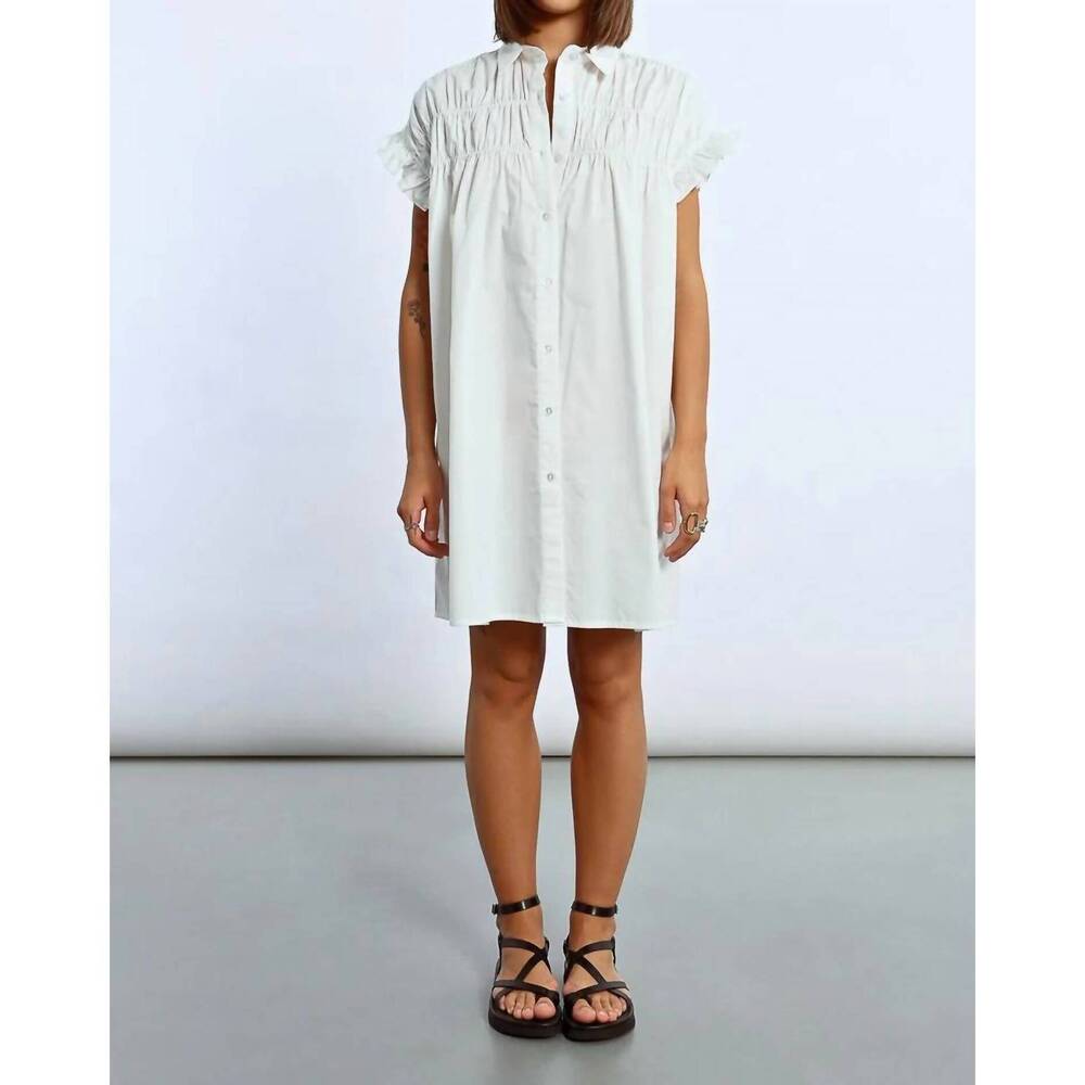 NEW MOLLY BRACKEN gathered shirt dress in white